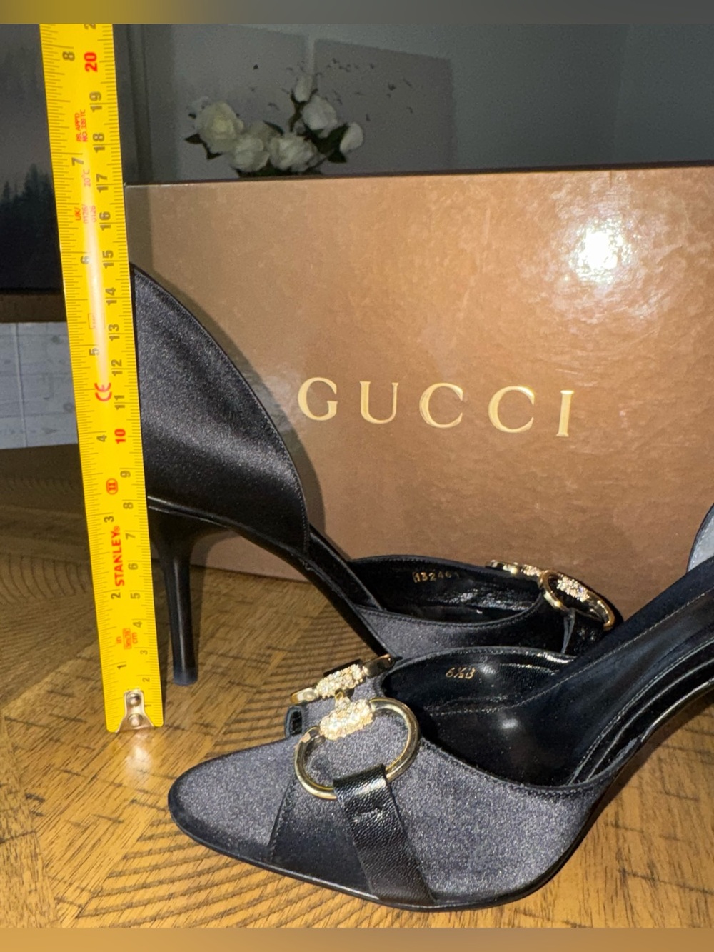 VINTAGE - Gucci Black Satin Crystal Horsebit D'Orsay Heels - size 6.5 - Picture 9 of 17